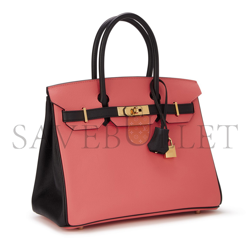 HERMÈS MASTER BIRKIN 25 CHEVRE LEATHER MILKSHAKE PINK AND BLACK GOLD BUCKLE BAG H028361CC69 (25*20*13cm)